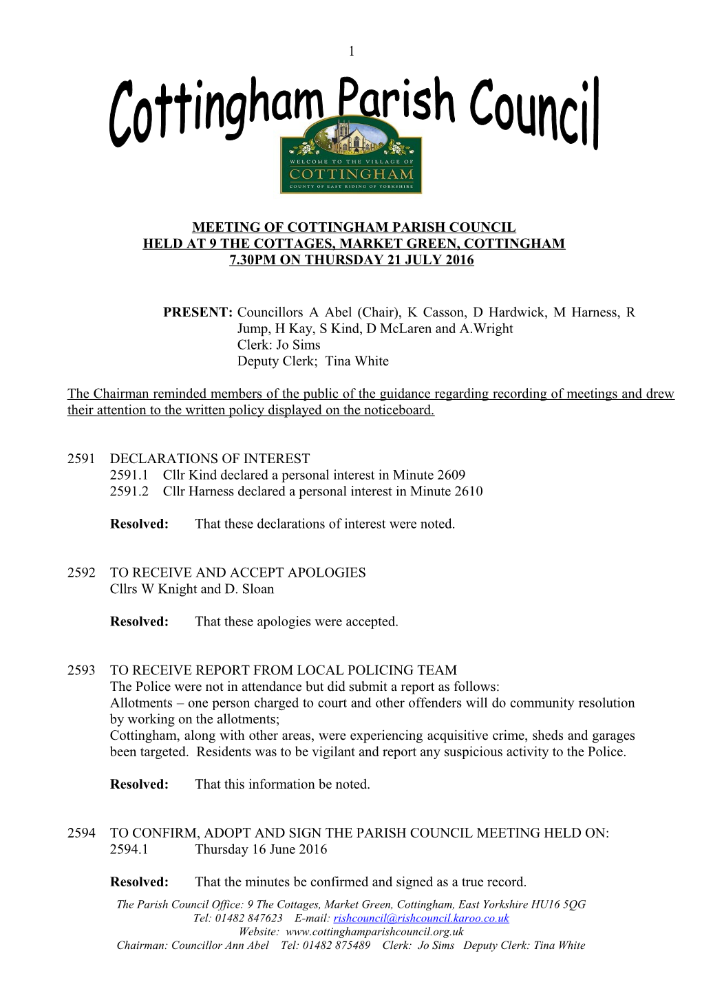 Meeting of Cottingham Parish Council