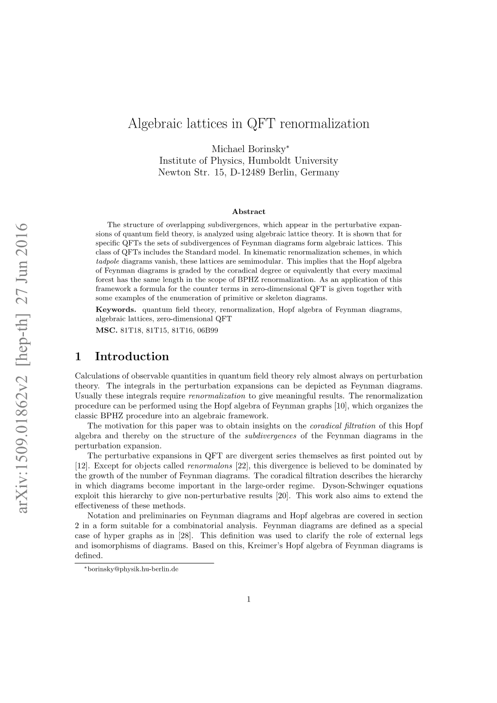 Algebraic Lattices in QFT Renormalization