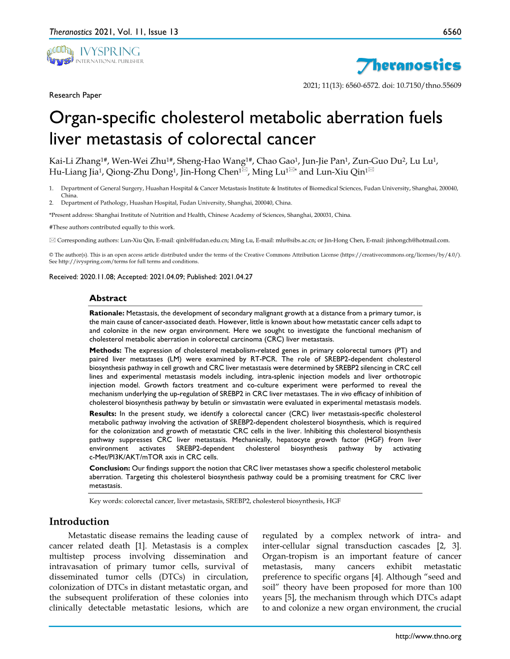 Theranostics Organ-Specific Cholesterol Metabolic Aberration