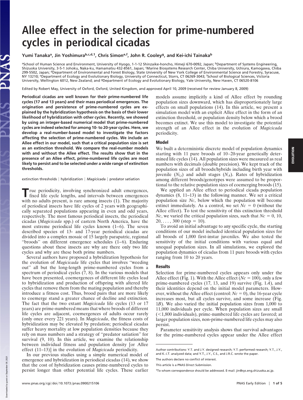 Allee Effect in the Selection for Prime-Numbered Cycles in Periodical Cicadas