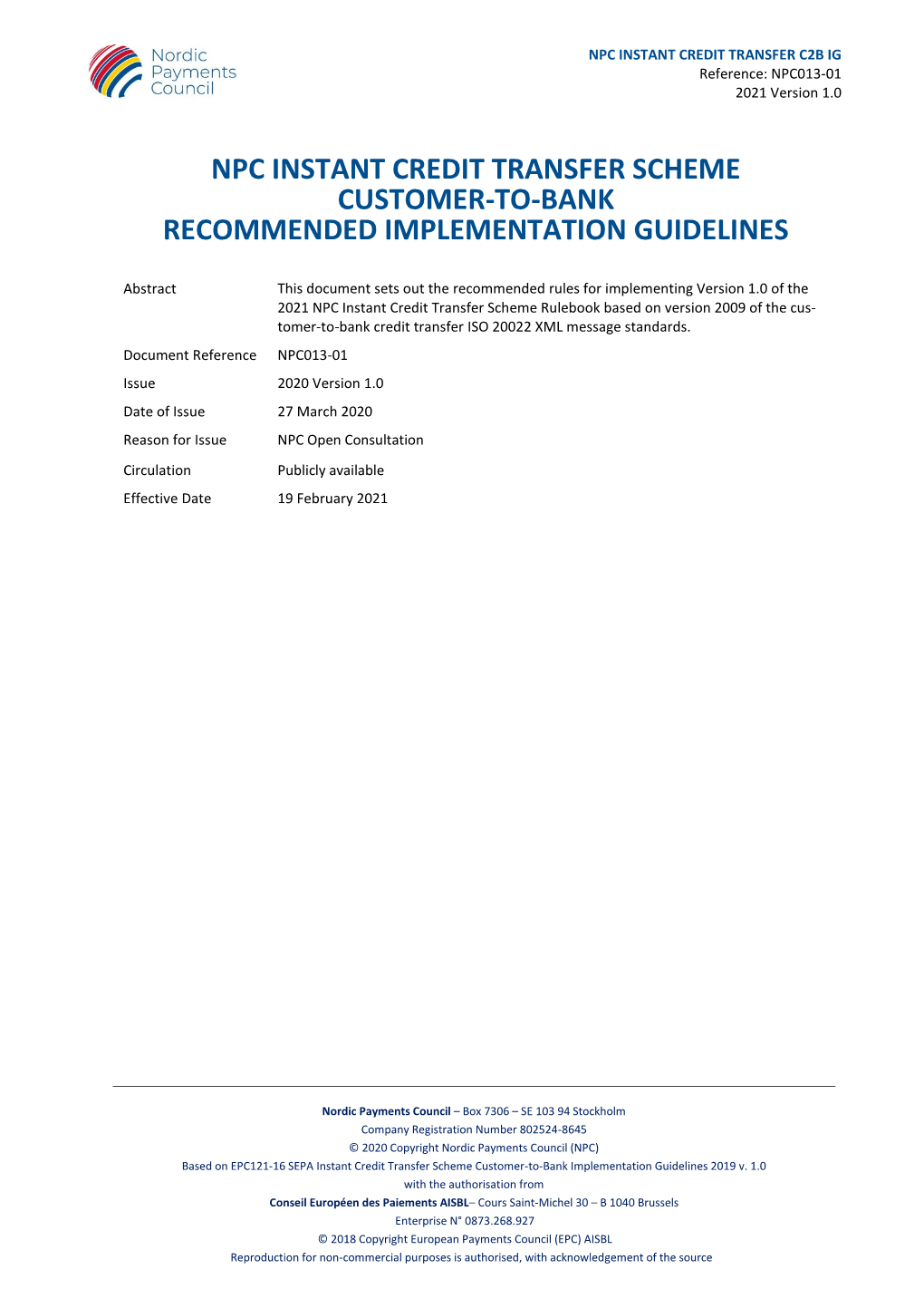 Npc Instant Credit Transfer Scheme Customer-To-Bank Recommended Implementation Guidelines