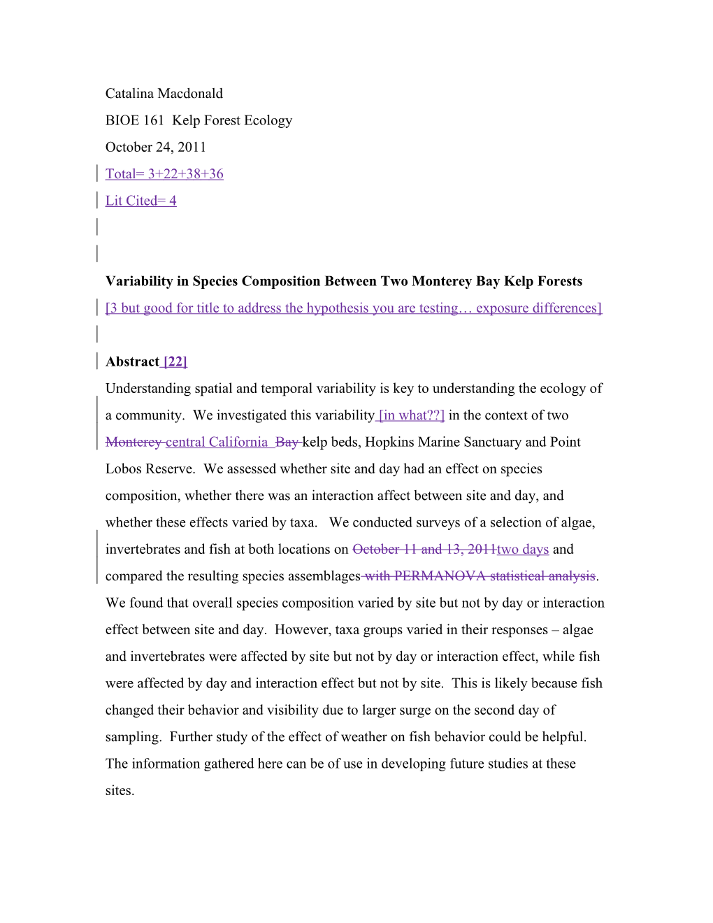 Variability in Species Composition Between Two Monterey Bay Kelp Forests