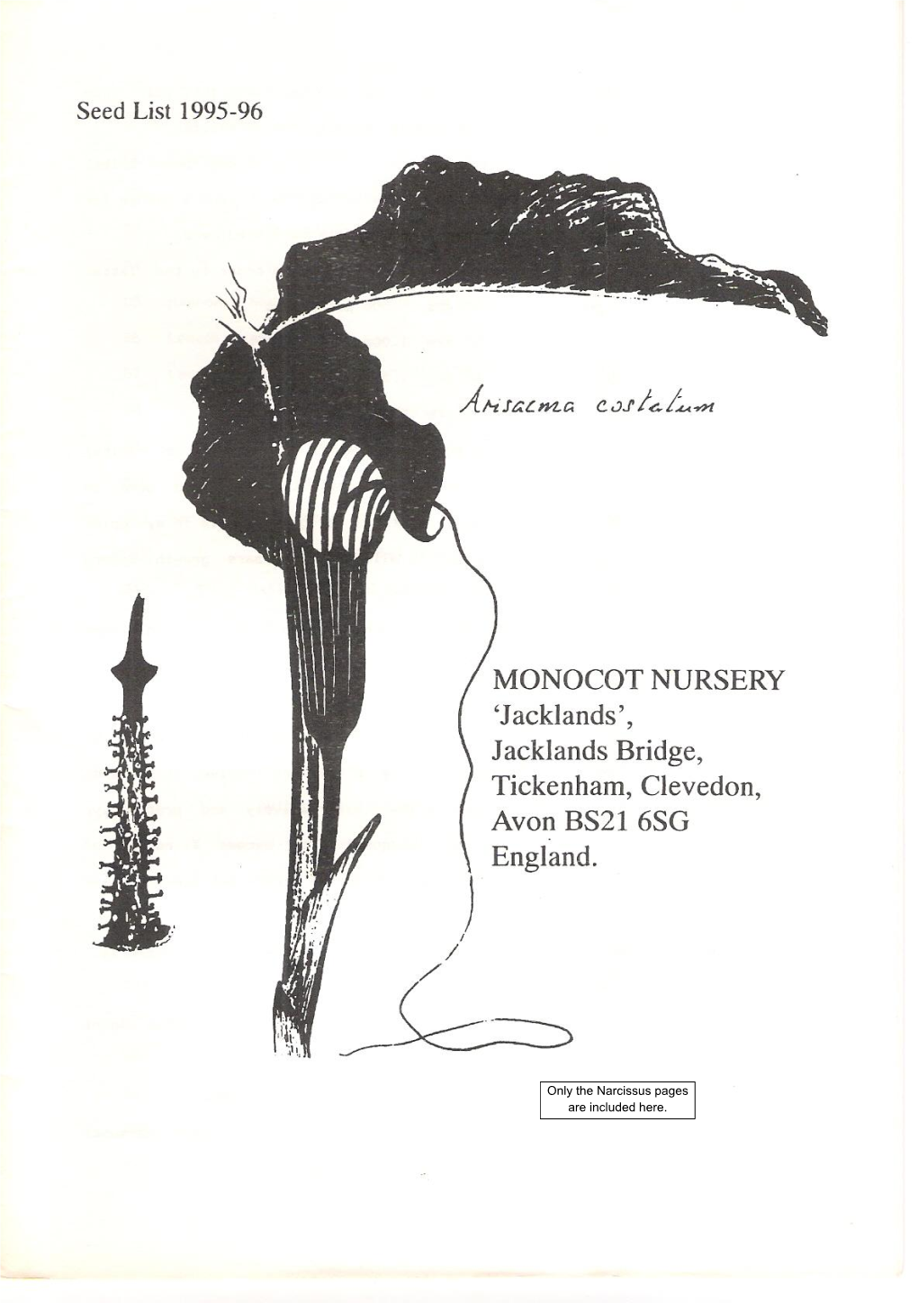 Monocot Nursery Seed List 1995-96