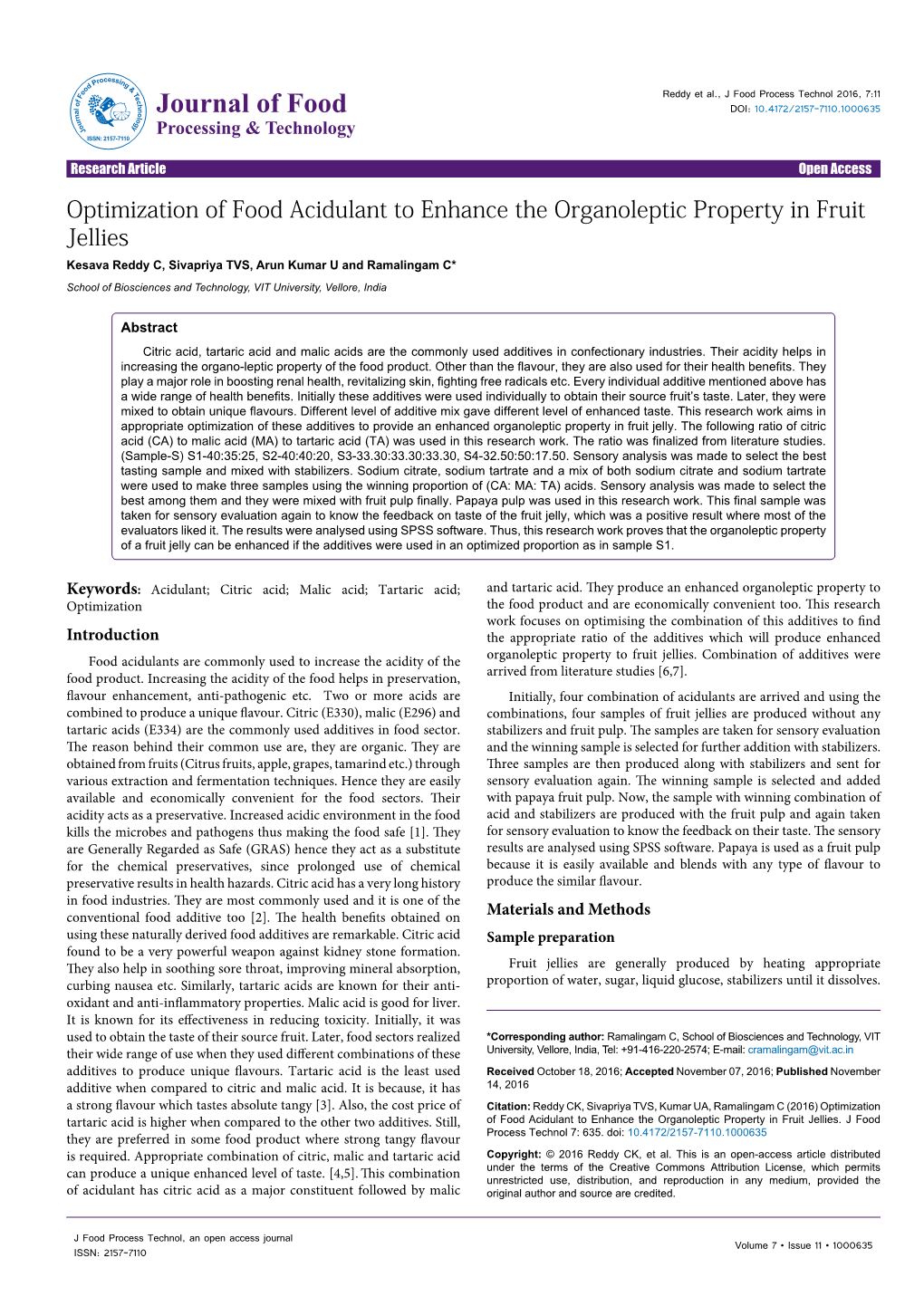 Optimization of Food Acidulant to Enhance the Organoleptic Property in Fruit Jellies