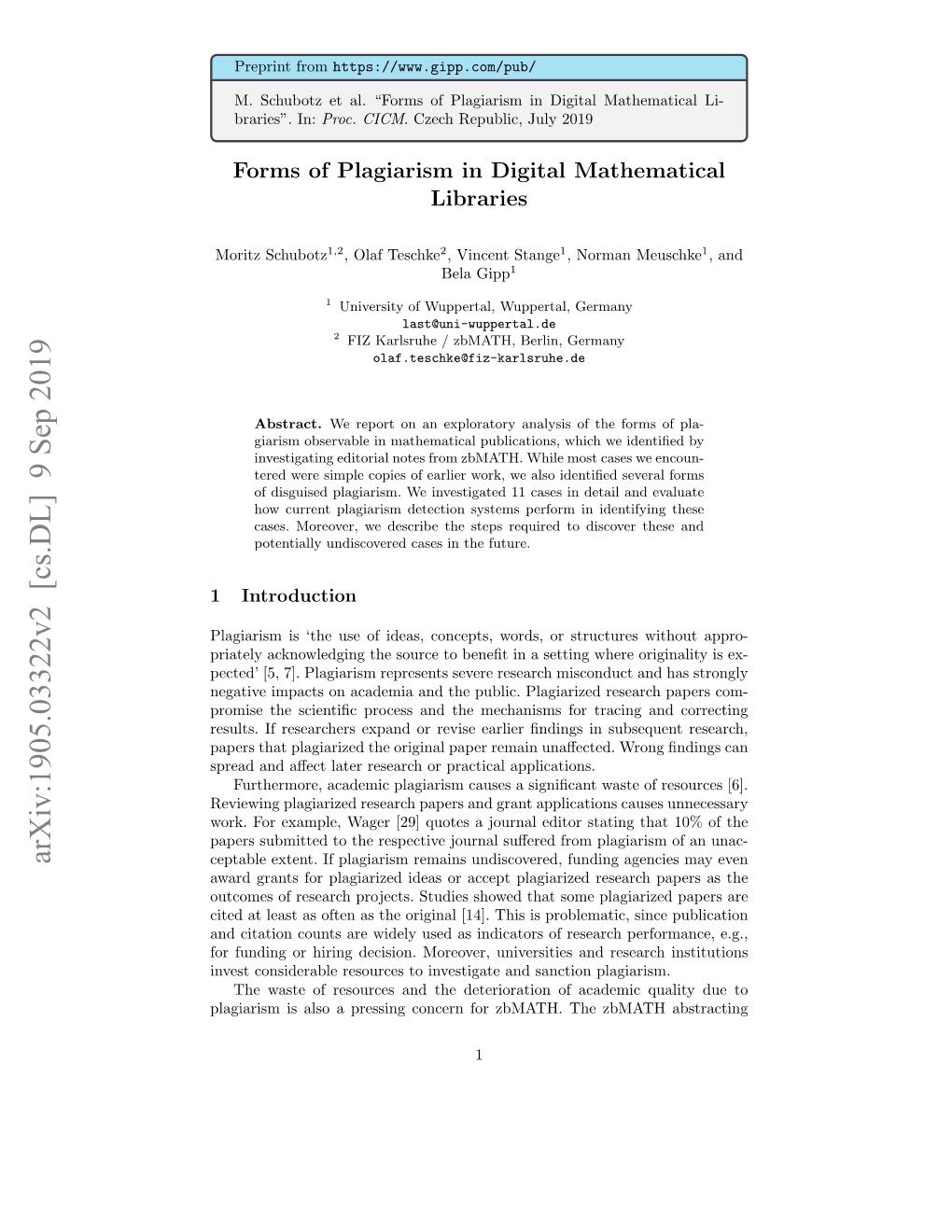 Forms of Plagiarism in Digital Mathematical Libraries