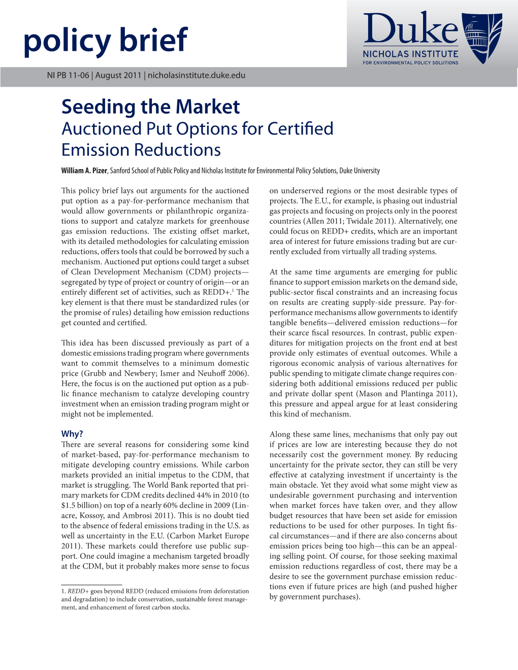 Seeding the Market: Auctioned Put Options for Certified Emission Reductions