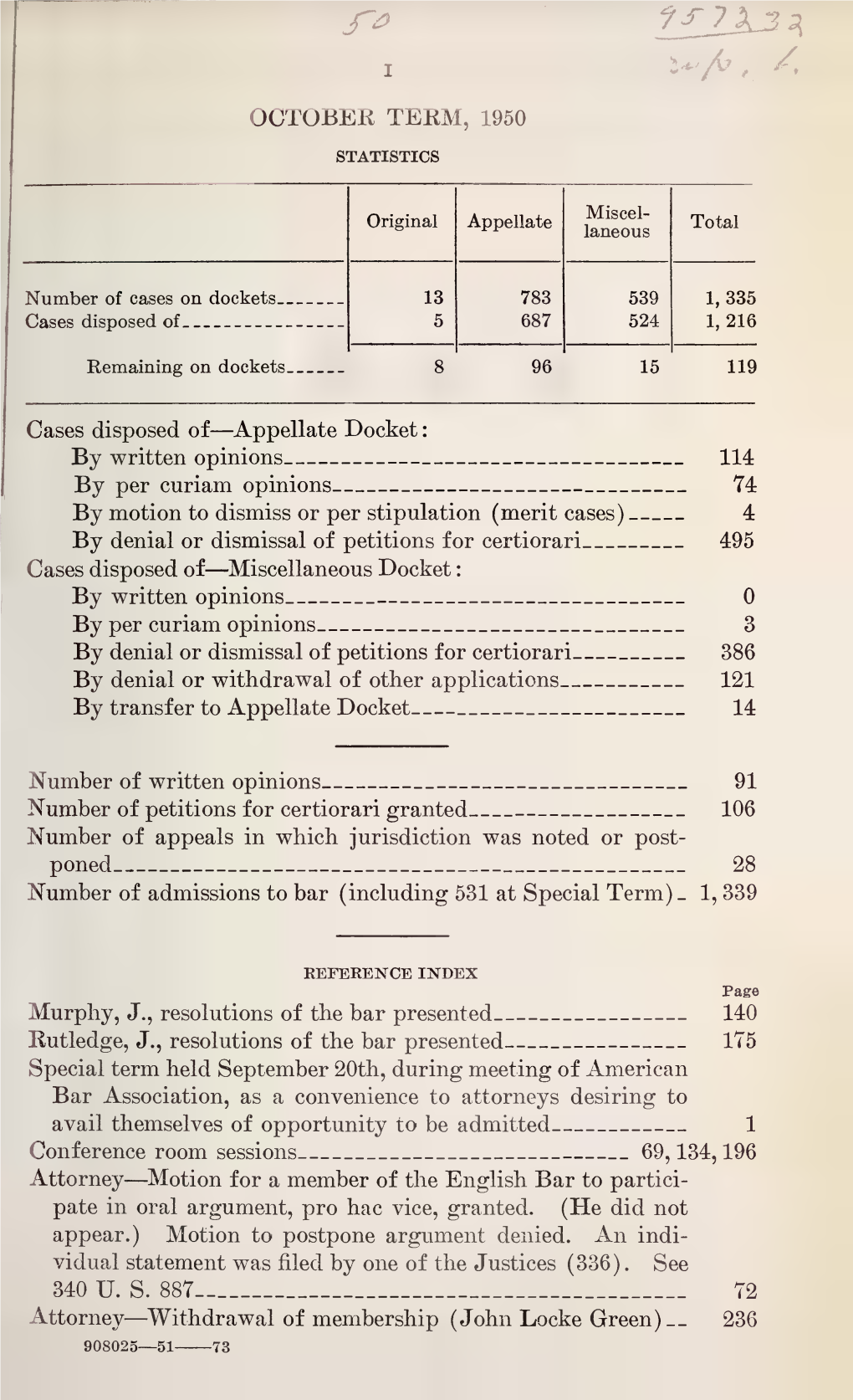 October Term, 1950 Statistics