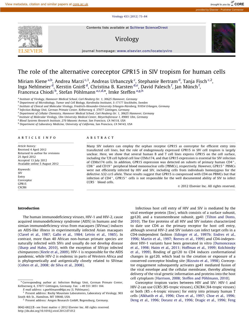 The Role of the Alternative Coreceptor GPR15 in SIV Tropism for Human Cells