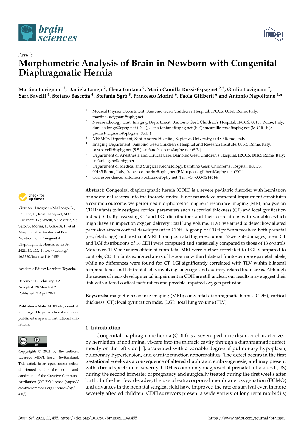 Morphometric Analysis of Brain in Newborn with Congenital Diaphragmatic Hernia