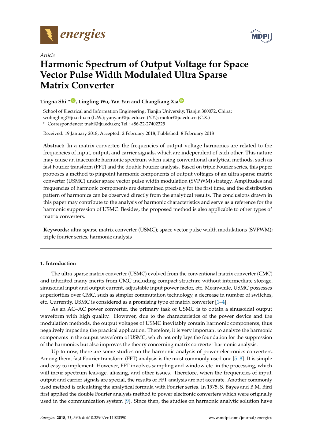 Harmonic Spectrum of Output Voltage for Space Vector Pulse Width Modulated Ultra Sparse Matrix Converter