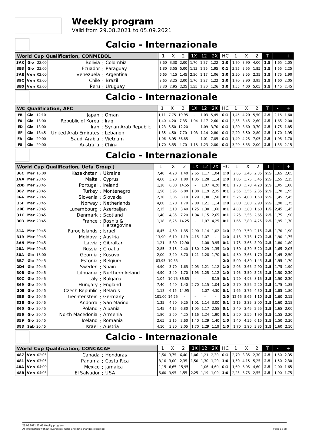 Weekly Program Calcio