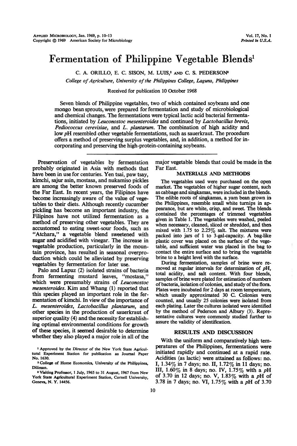 Fermentation of Philippine Vegetable Blends1