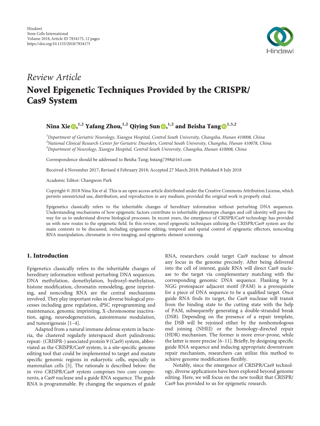 Novel Epigenetic Techniques Provided by the CRISPR/Cas9