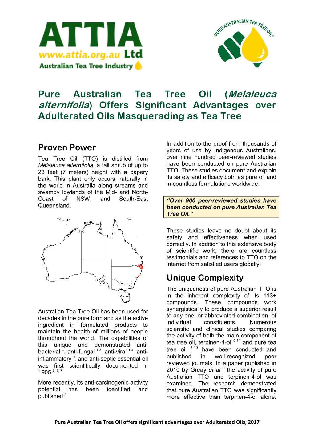 Melaleuca Alternifolia) Offers Significant Advantages Over Adulterated Oils Masquerading As Tea Tree