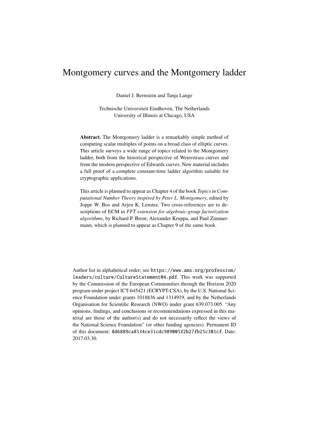 Montgomery Curves and the Montgomery Ladder