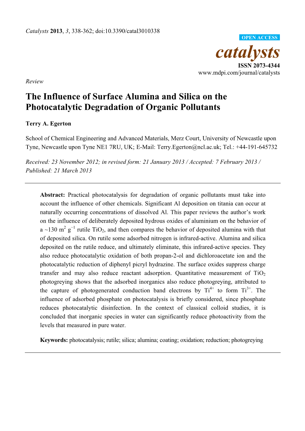 The Influence of Surface Alumina and Silica on the Photocatalytic Degradation of Organic Pollutants