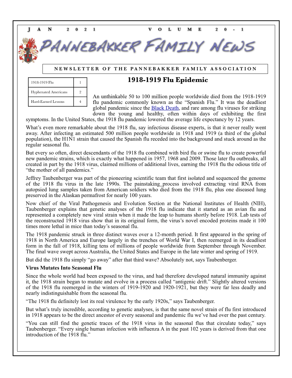 Pannebakker Family News