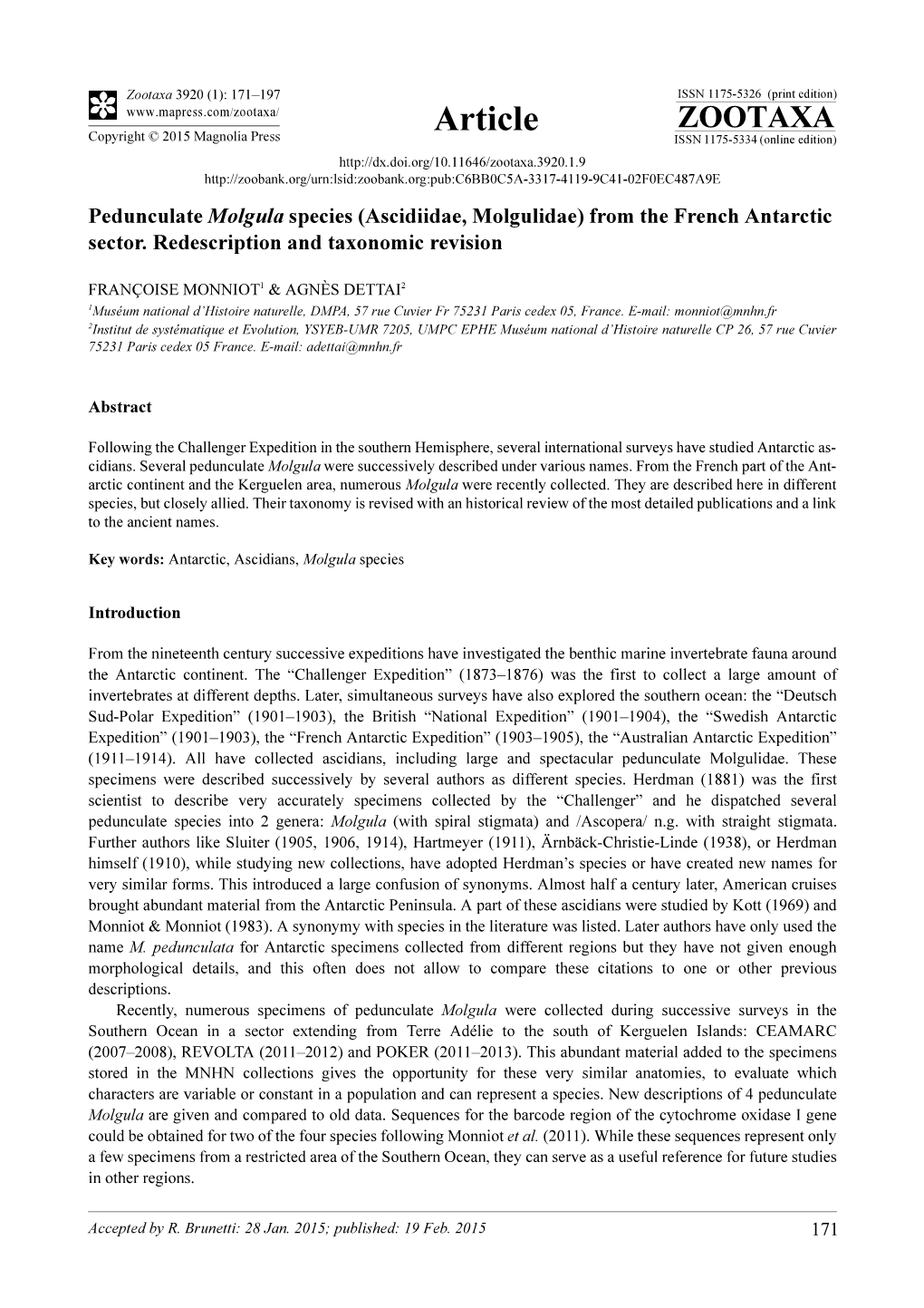 Pedunculate Molgula Species (Ascidiidae, Molgulidae) from the French Antarctic Sector