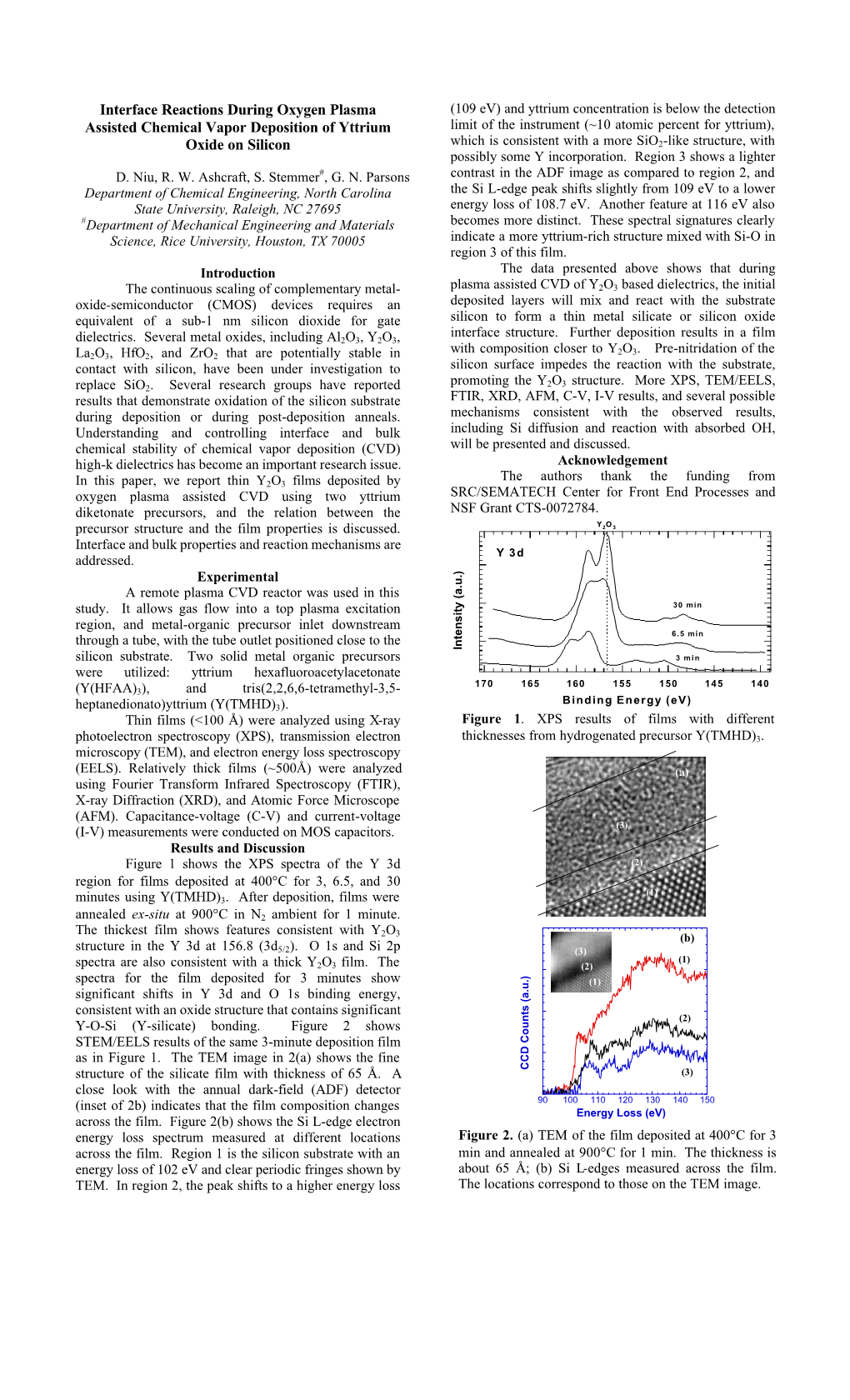 Interface Reactions During Oxygen Plasma Assisted Chemical Vapor Deposition of Yttrium Oxide on Silicon