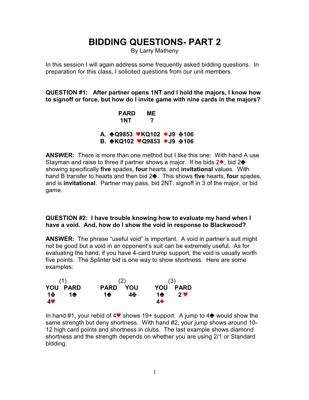 Bidding Problems & Solutions