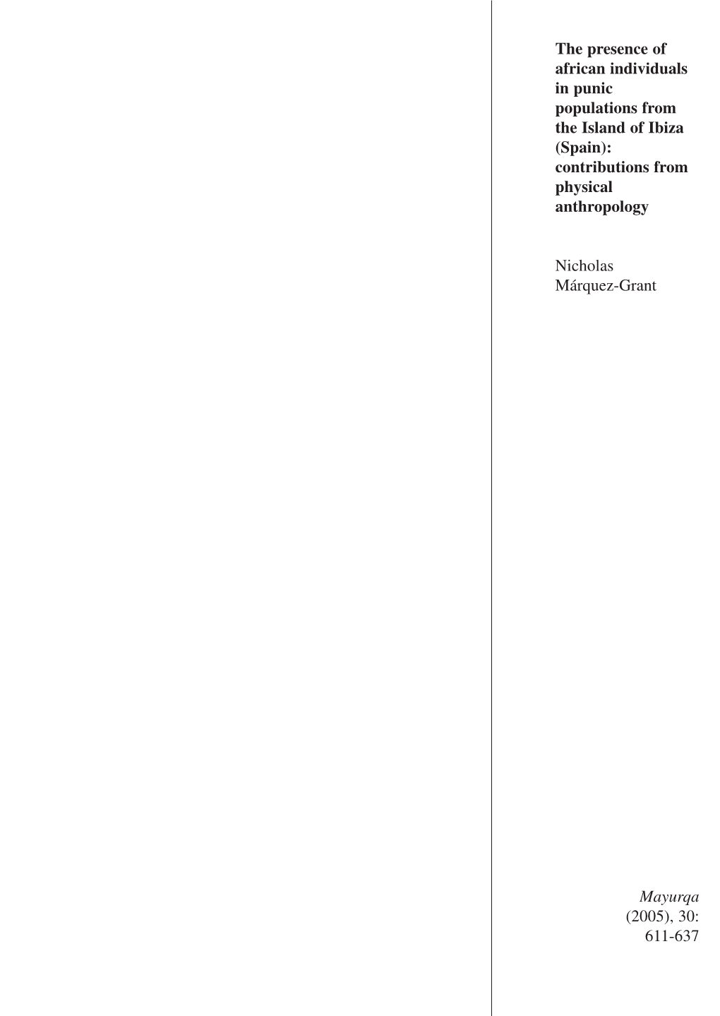 The Presence of African Individuals in Punic Populations from the Island of Ibiza (Spain): Contributions from Physical Anthropology