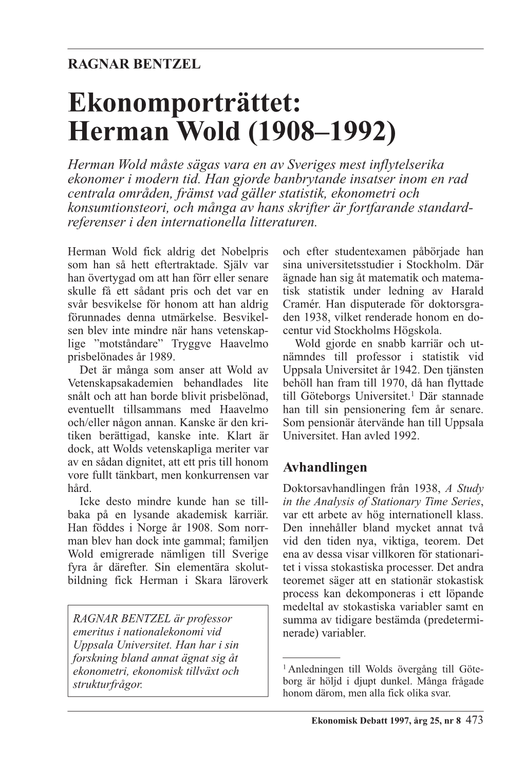 Ekonomporträttet: Herman Wold (1908–1992)