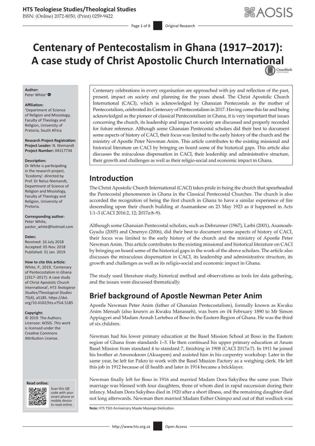 Centenary of Pentecostalism in Ghana (1917–2017): a Case Study of Christ Apostolic Church International