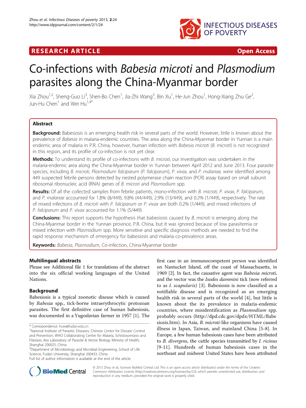Co-Infections with Babesia Microti and Plasmodium Parasites Along The