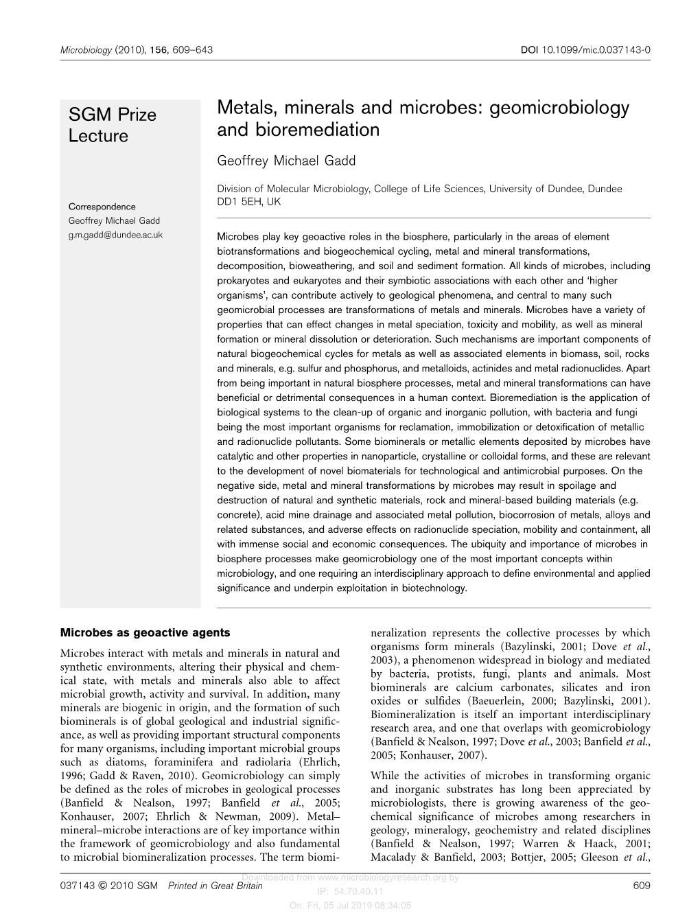 Metals, Minerals and Microbes: Geomicrobiology and Bioremediation