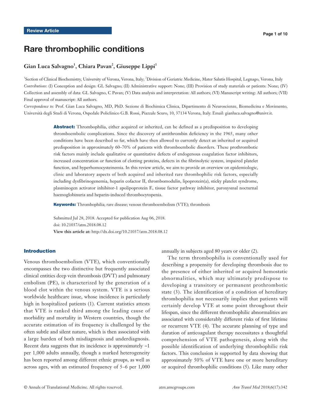 Rare Thrombophilic Conditions