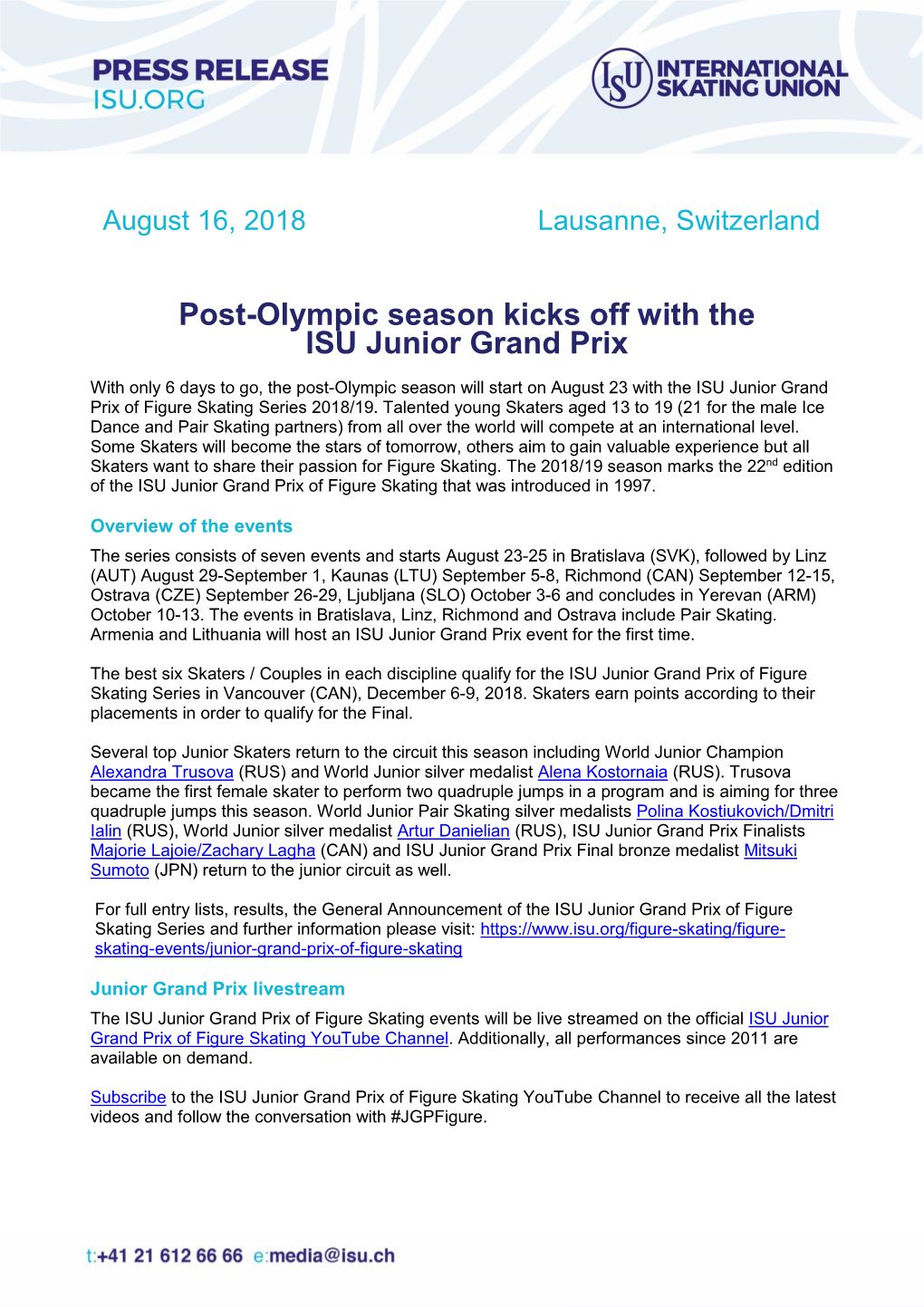 Post-Olympic Season Kicks Off with the ISU Junior Grand Prix