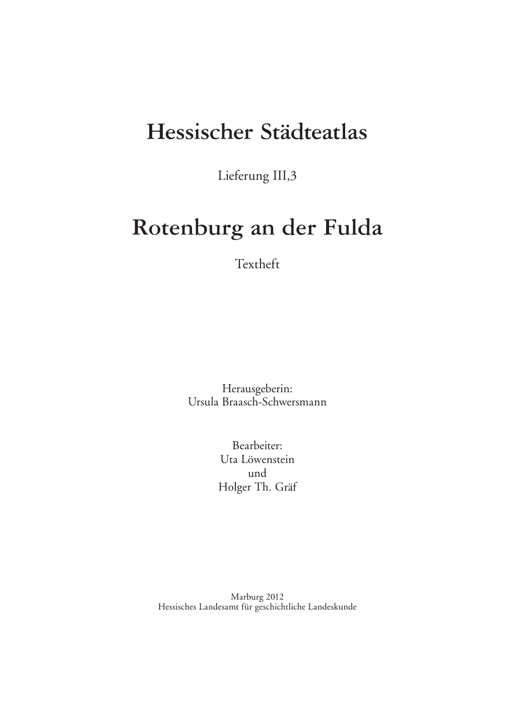 Hessischer Städteatlas Rotenburg an Der Fulda