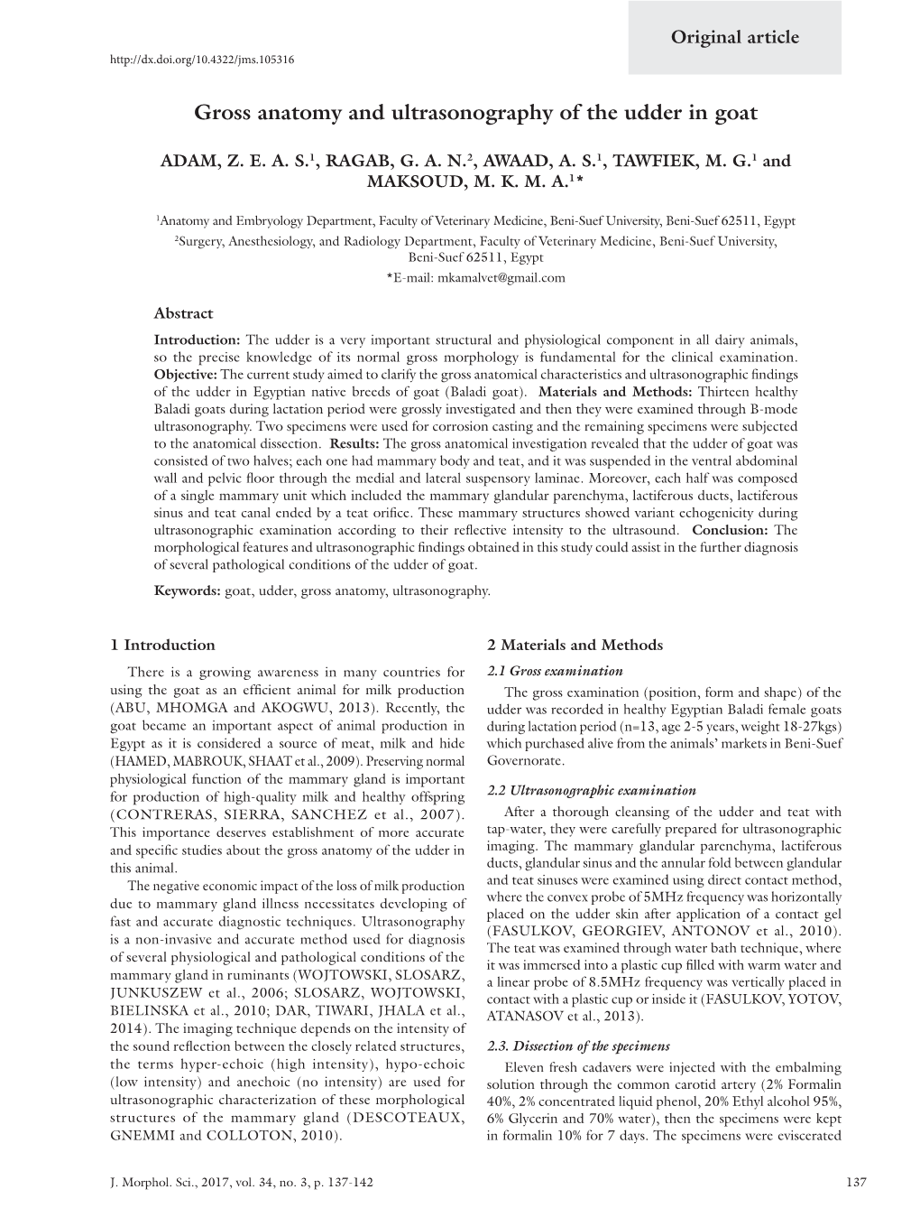 Gross Anatomy and Ultrasonography of the Udder in Goat