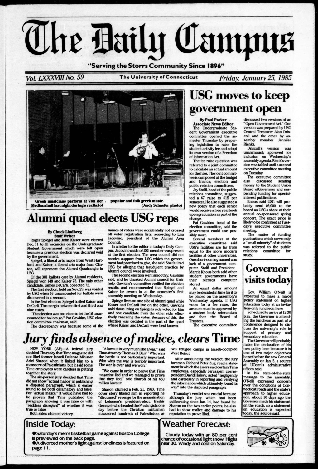 USG Moves to Keep Open Alumni Quad Elects USG Reps Jury Finds