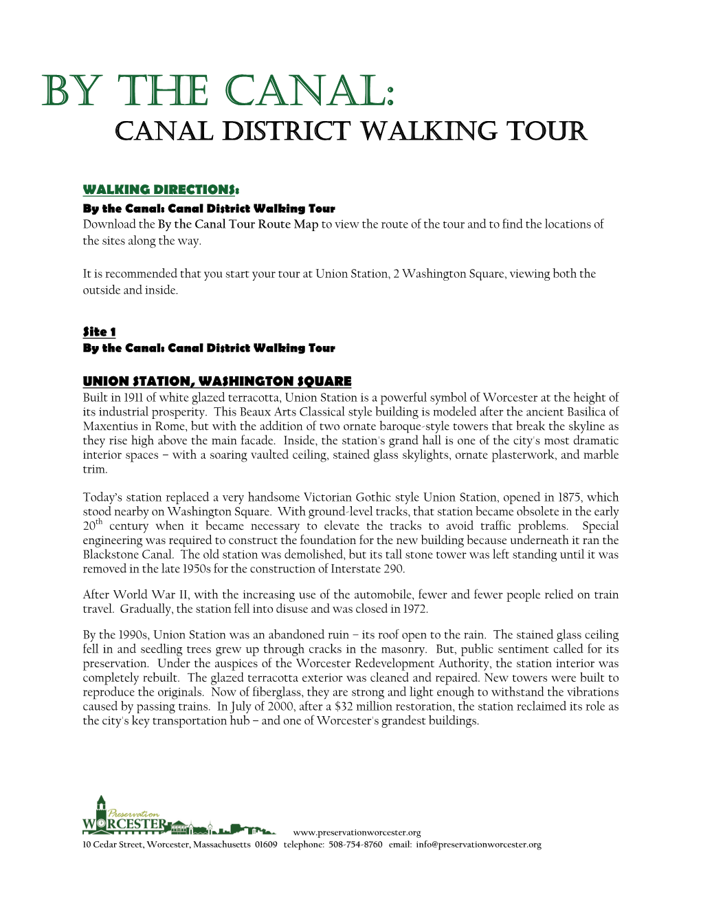 By the Canal Tour Route Map to View the Route of the Tour and to Find the Locations of the Sites Along the Way