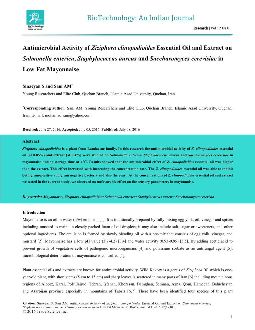 Biotechnology: an Indian Journal