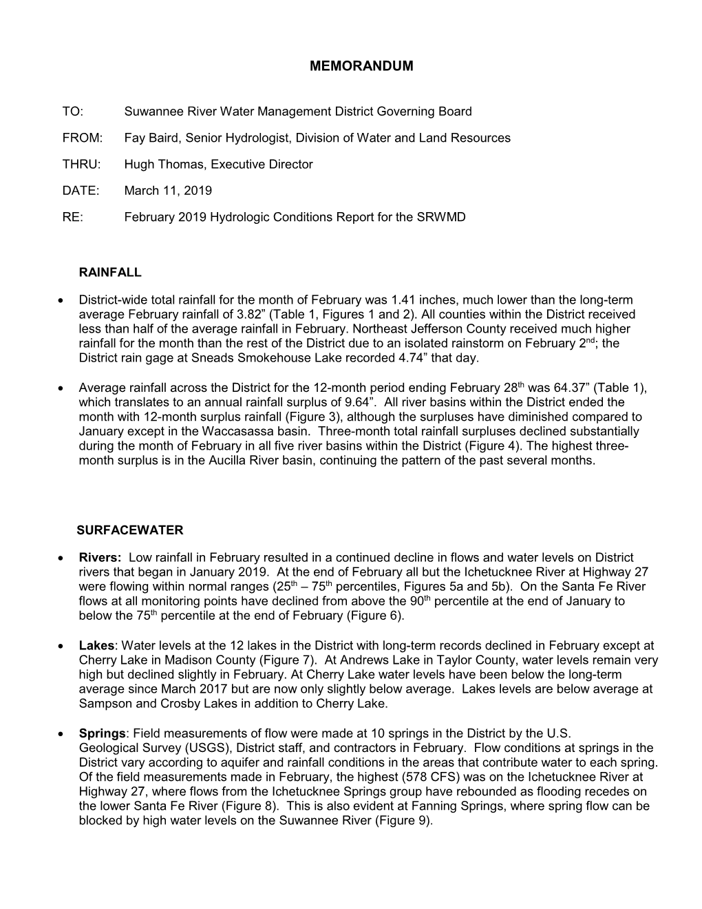 2019 February Hydrological Report