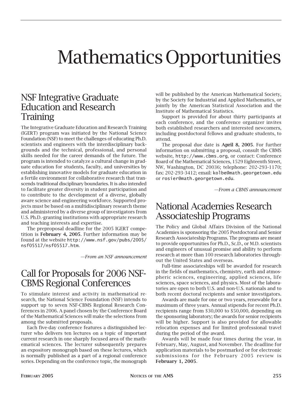 Mathematics Opportunities