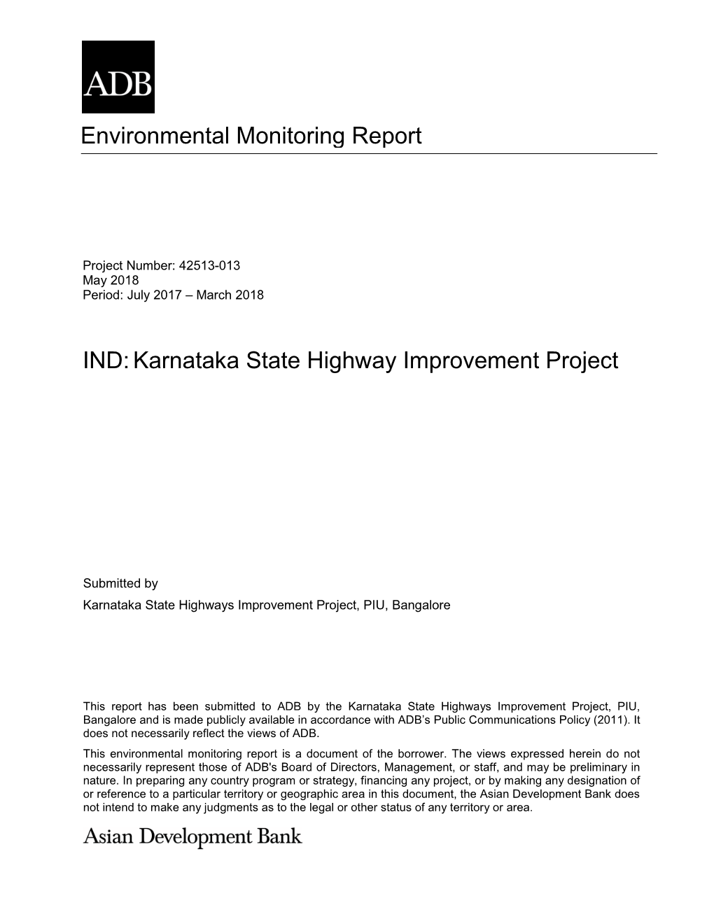 Environmental Monitoring Report IND:Karnataka State Highway Improvement Project