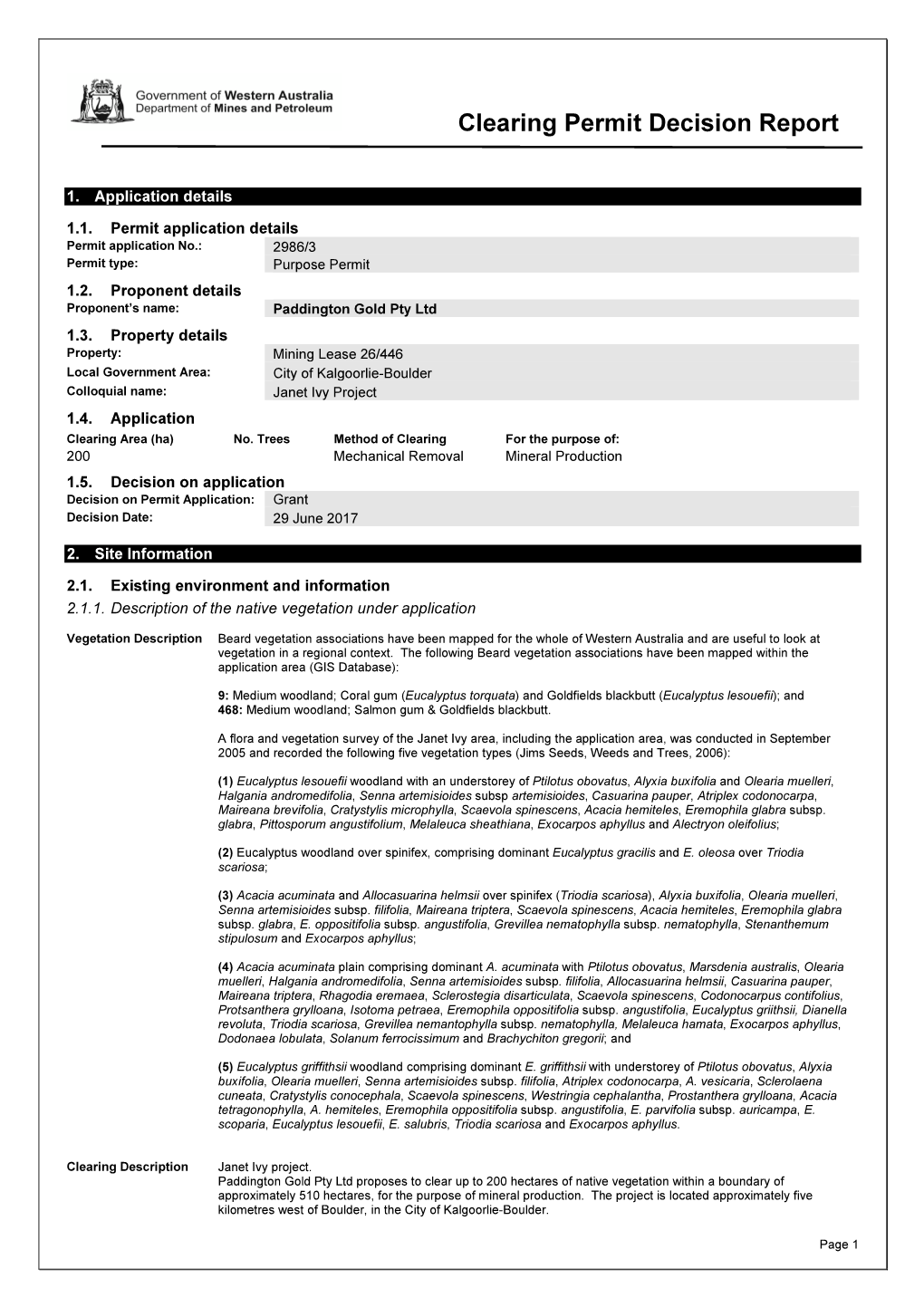 Clearing Permit Decision Report