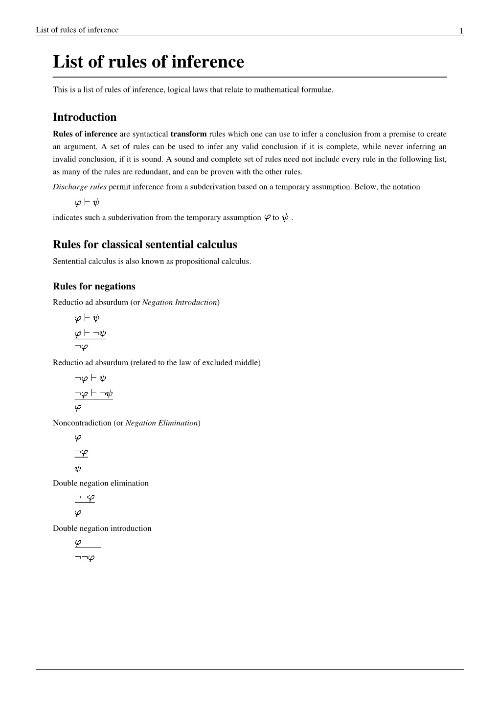 List of Rules of Inference 1 List of Rules of Inference