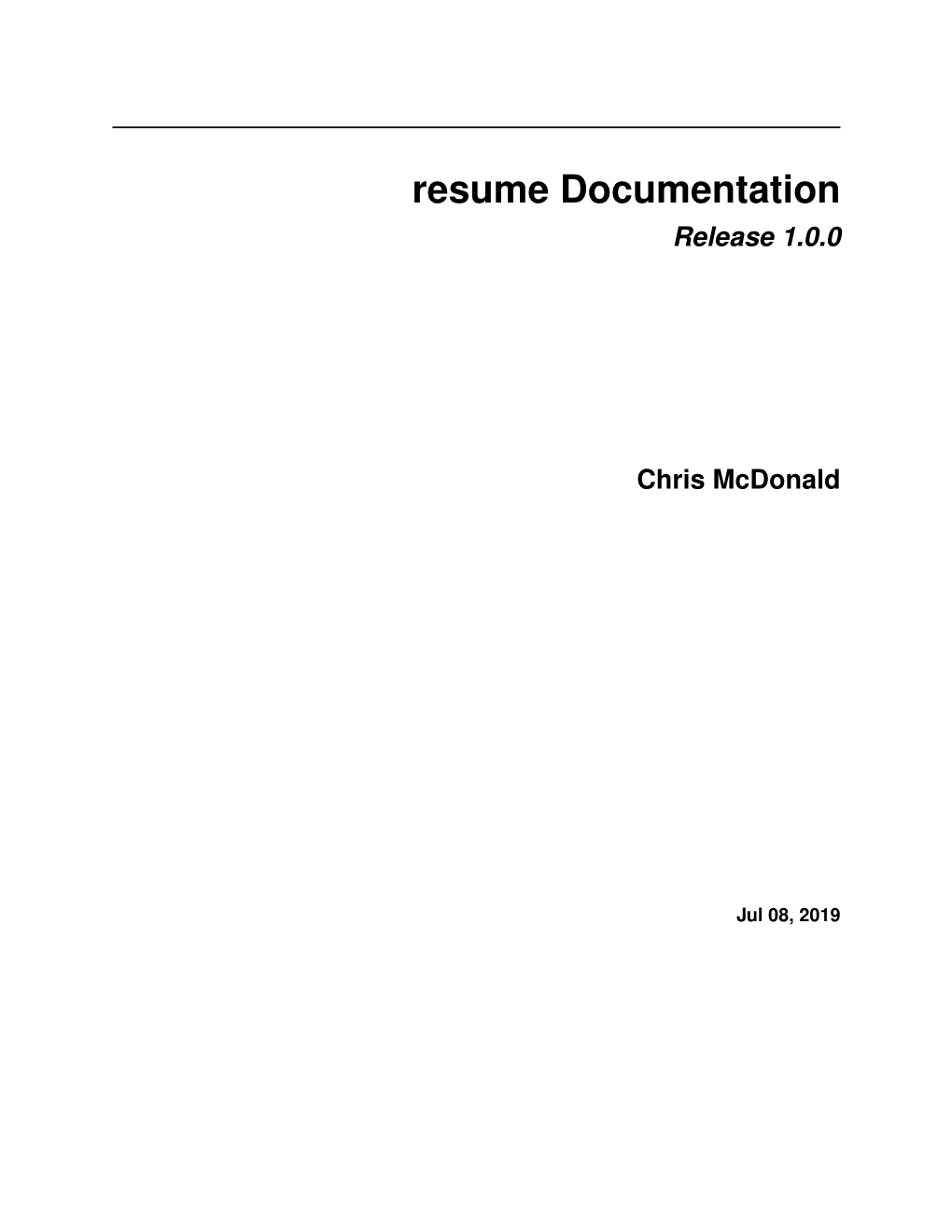 Resume Documentation Release 1.0.0