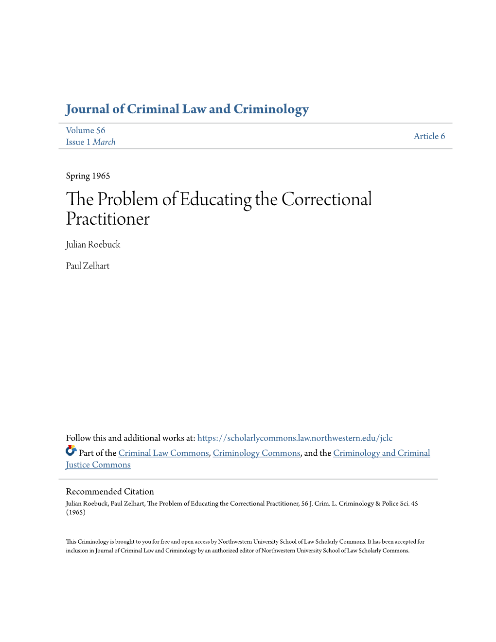 The Problem of Educating the Correctional Practitioner