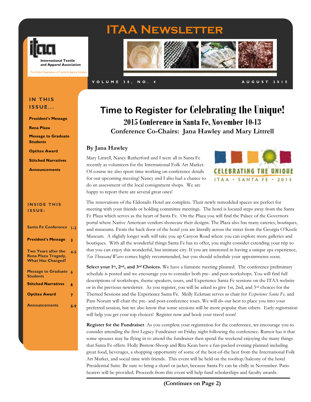 ITAA Newsletter Time to Register for Celebrating the Unique!