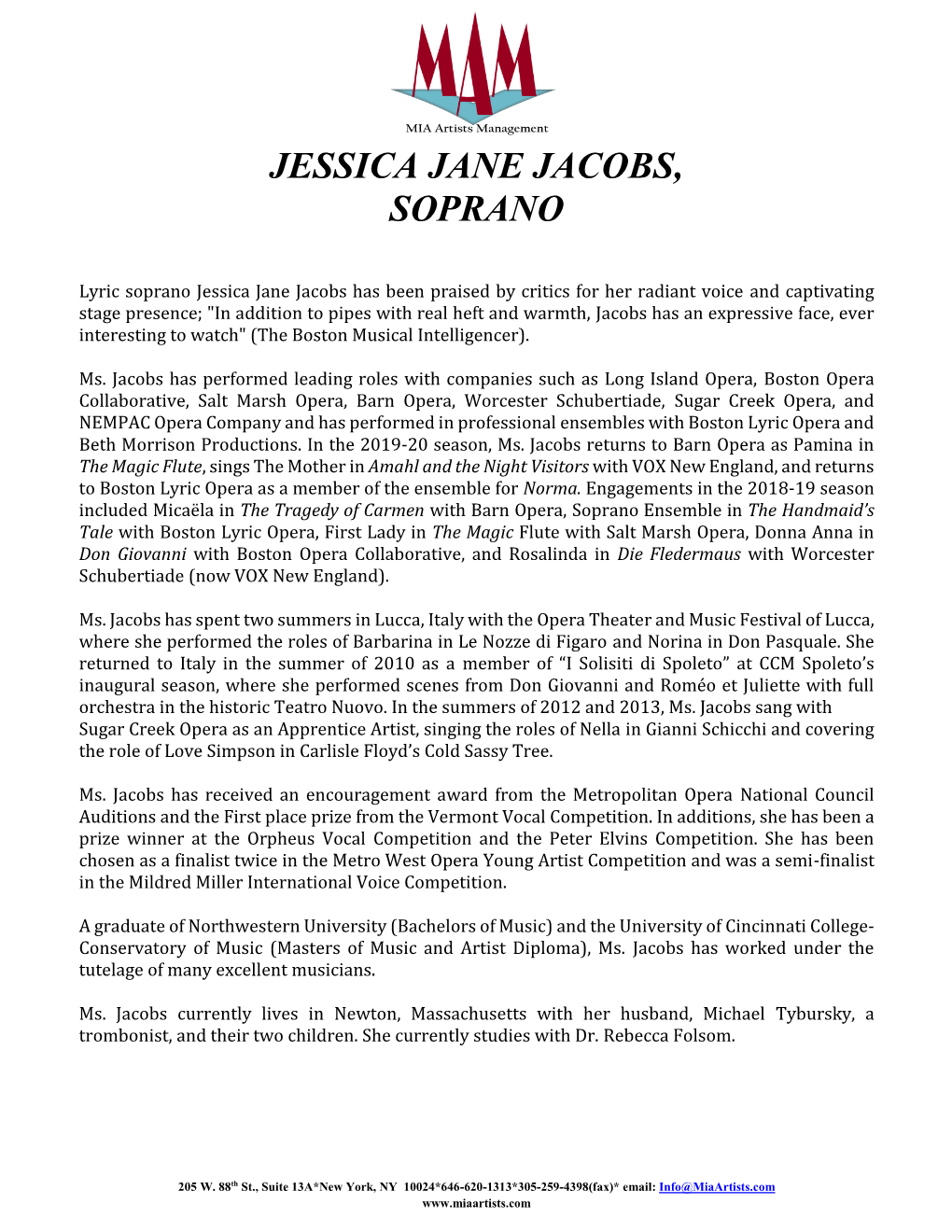 Jessica Jane Jacobs, Soprano