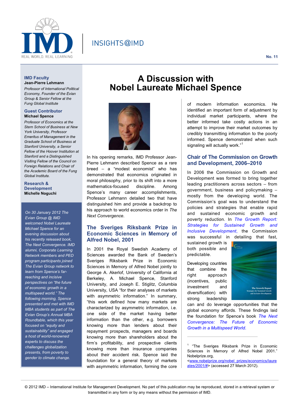 A Discussion with Nobel Laureate Michael Spence