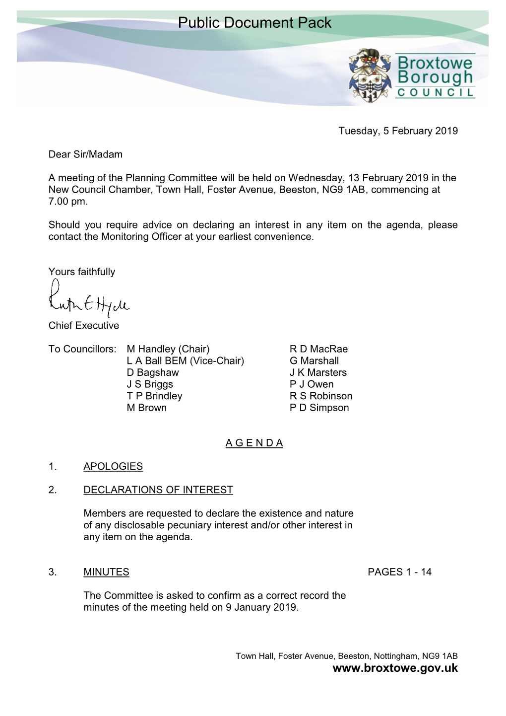 Planning Committee Agenda for 13 February 2019