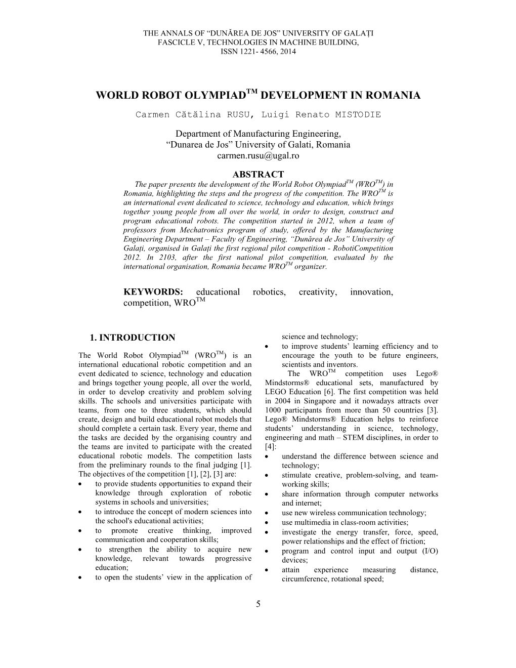 World Robot Olympiad Development in Romania