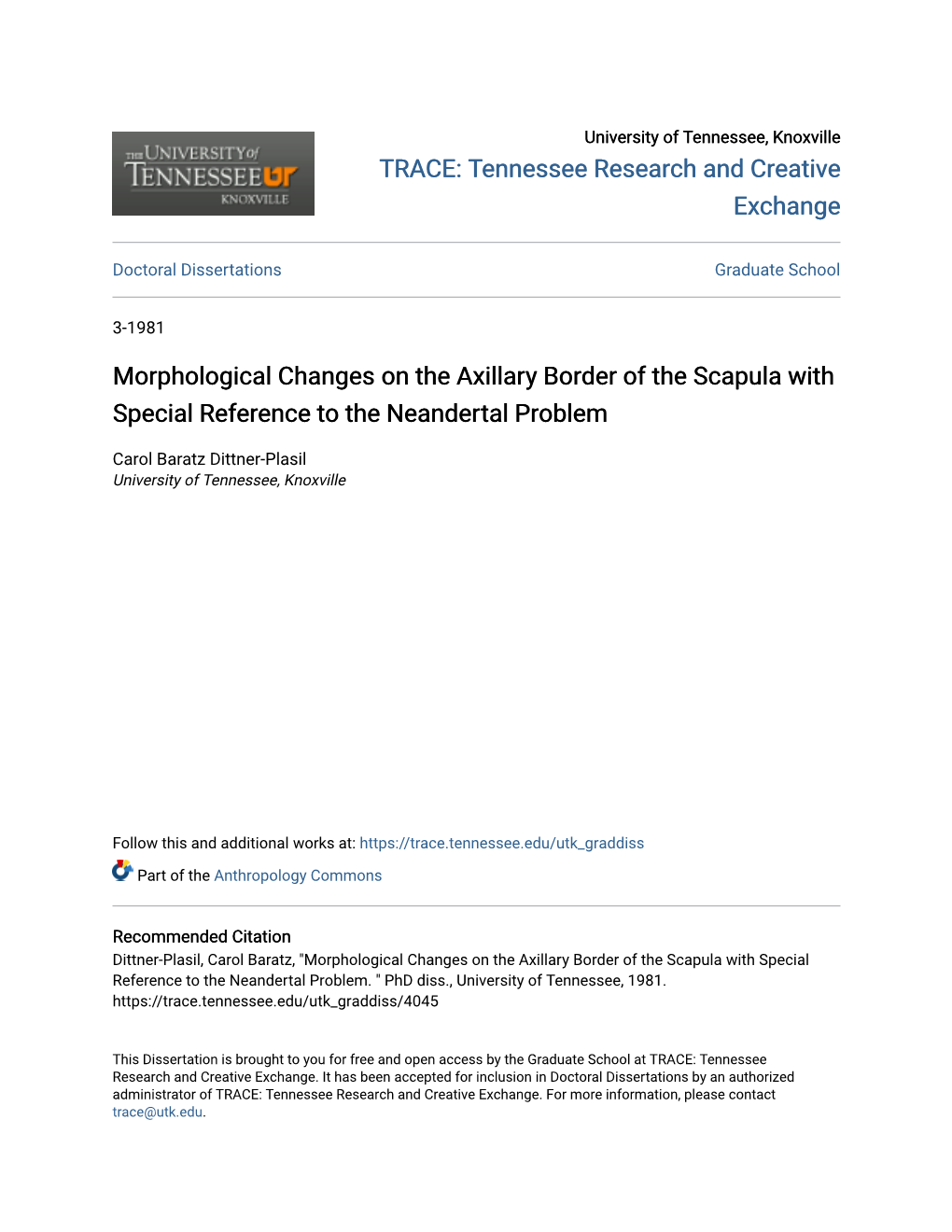 Morphological Changes on the Axillary Border of the Scapula with Special Reference to the Neandertal Problem