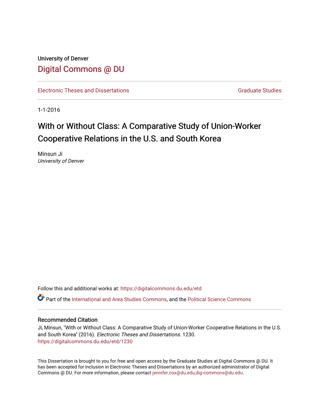 With Or Without Class: a Comparative Study of Union-Worker Cooperative Relations in the U.S